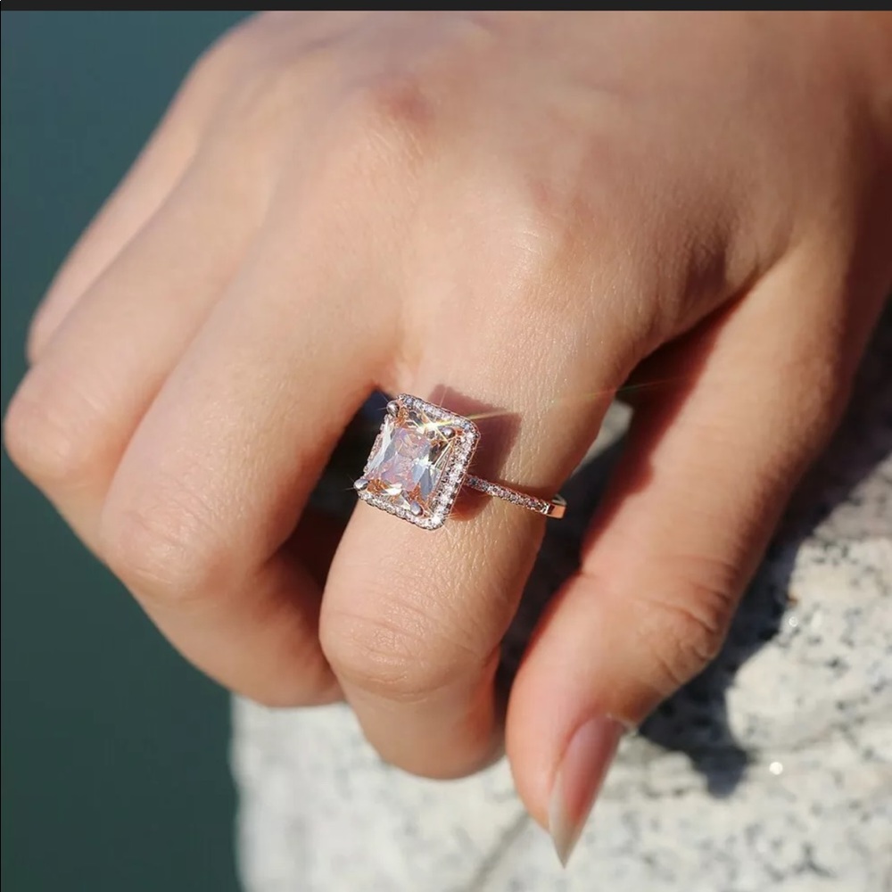 New Rose Gold Filled  Emerald Cut Crystal Ring - Picture 7 of 7